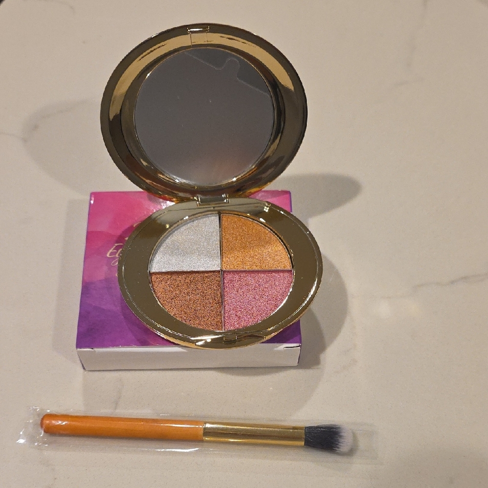 Elegant Eyeshadow Palette with Brush - Gold, Silver, Pink, Orange